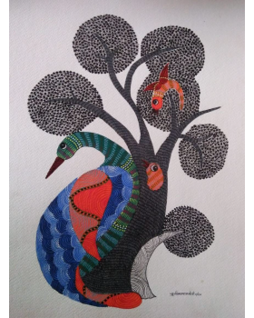 Gond Art Painting - Bird in Nest